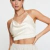 White Crop Top Sleeveless Cowl Neck Satin -Midi Dresses Style cami white crop top sleeveless cowl neck satin 32966887276737