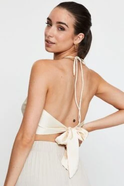 White Crop Top Sleeveless Cowl Neck Satin -Midi Dresses Style cami white crop top sleeveless cowl neck satin 32966887407809