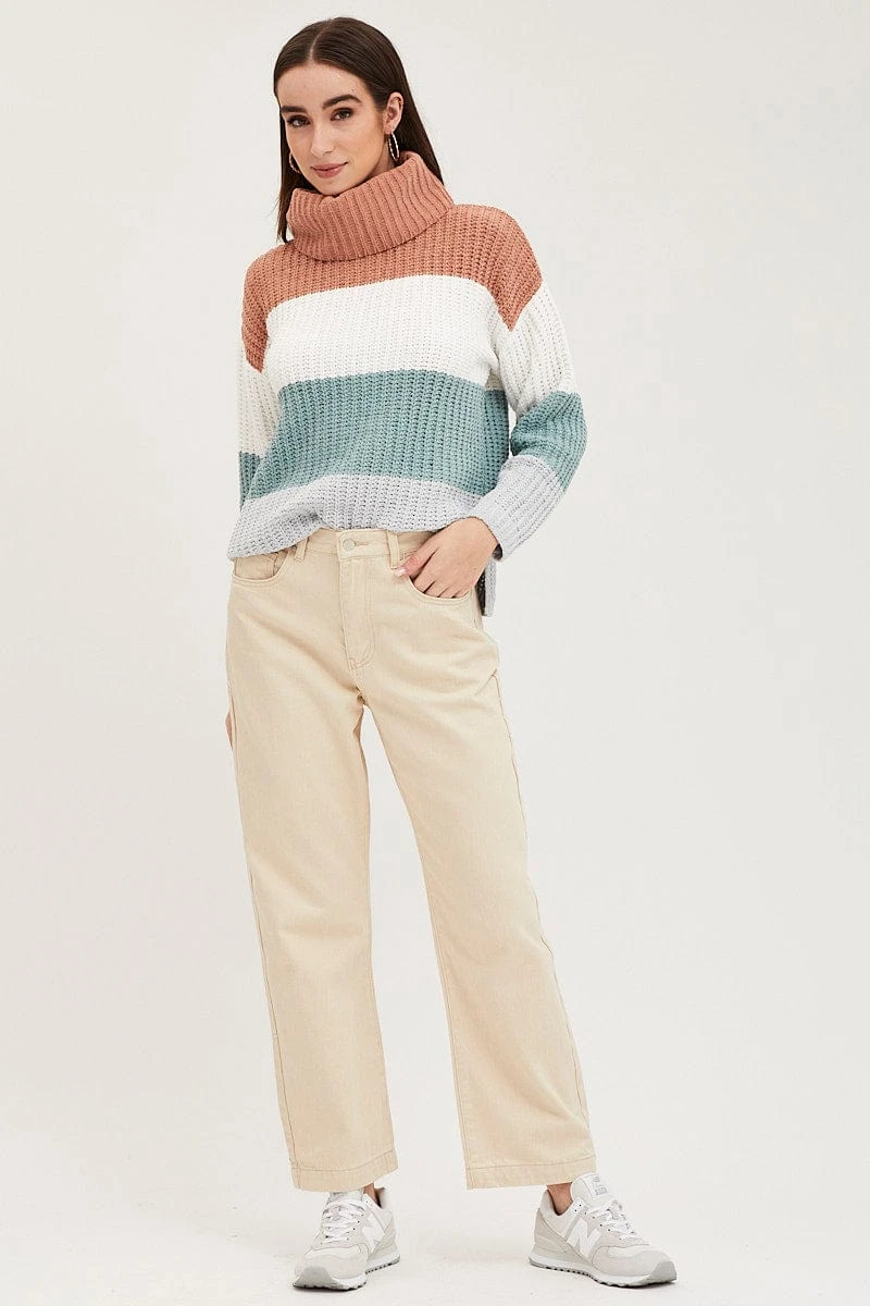 Stripe Knit Top Long Sleeve Relaxed Turtleneck 4 Stripe Knit Top Long Sleeve Relaxed Turtleneck - Image 2