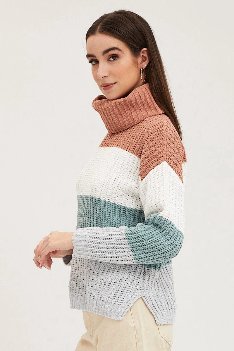 Stripe Knit Top Long Sleeve Relaxed Turtleneck 6 Stripe Knit Top Long Sleeve Relaxed Turtleneck - Image 4
