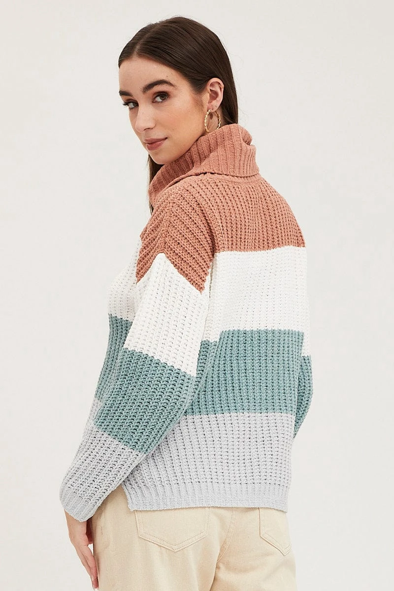 Stripe Knit Top Long Sleeve Relaxed Turtleneck 7 Stripe Knit Top Long Sleeve Relaxed Turtleneck - Image 5