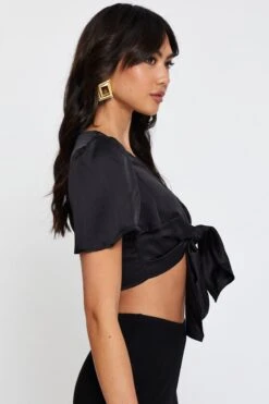 Black Crop Bolero Short Sleeve Tie Up -Midi Dresses Style crop top black crop bolero short sleeve tie up 32966871875777