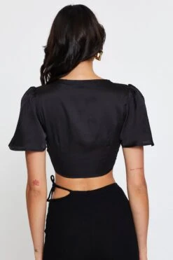 Black Crop Bolero Short Sleeve Tie Up -Midi Dresses Style crop top black crop bolero short sleeve tie up 32966871908545