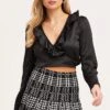 Black Crop Top Long Sleeve V-Neck -Midi Dresses Style crop top black crop top long sleeve v neck 32966976864449