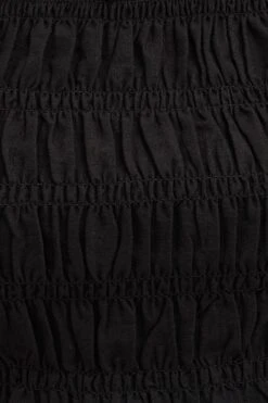 Black Short Sleeve Frilled Edge Shirred Crop Top -Midi Dresses Style crop top black short sleeve frilled edge shirred crop top 33007164719297