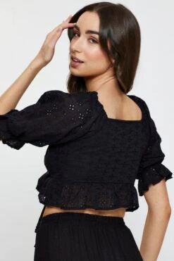 Black Wrap Top Short Sleeve Tie Up -Midi Dresses Style crop top black wrap top short sleeve tie up 32966904283329