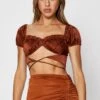 Brown Crop Top Short Sleeve Tie Up -Midi Dresses Style crop top brown crop top short sleeve tie up 32966878560449