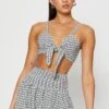 Check Crop Bralette Sleeveless Tie Up -Midi Dresses Style crop top check crop bralette sleeveless tie up 33007161901249