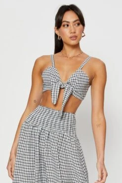 Check Crop Bralette Sleeveless Tie Up