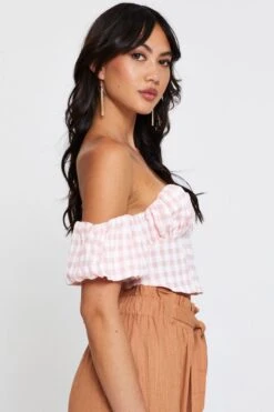 Check Crop Top Off Shoulder Short Sleeve -Midi Dresses Style crop top check crop top off shoulder short sleeve 32967017693377