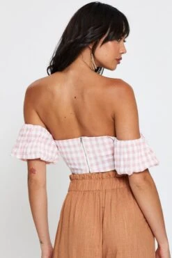 Check Crop Top Off Shoulder Short Sleeve -Midi Dresses Style crop top check crop top off shoulder short sleeve 32967017726145