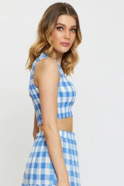 Check Halter Top Sleeveless Crop -Midi Dresses Style crop top check halter top sleeveless crop 32966912934081