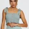 Green Singlet Top Sleeveless Tie Up -Midi Dresses Style crop top green singlet top sleeveless tie up 32966895272129