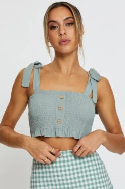 Green Singlet Top Sleeveless Tie Up -Midi Dresses Style crop top green singlet top sleeveless tie up 32966895337665