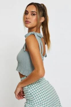 Green Singlet Top Sleeveless Tie Up -Midi Dresses Style crop top green singlet top sleeveless tie up 32966895370433