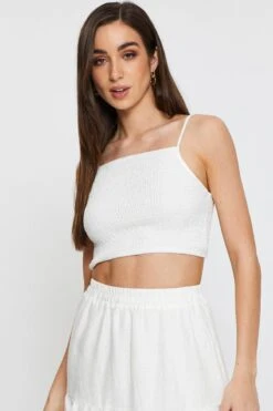 White Singlet Top Sleeveless -Midi Dresses Style crop top white singlet top sleeveless 32966895108289