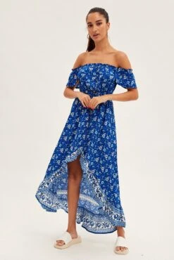 Blue Boho Midi Dress Short Sleeve Ruffle -Midi Dresses Style dd0129mkd 34rb boho 3