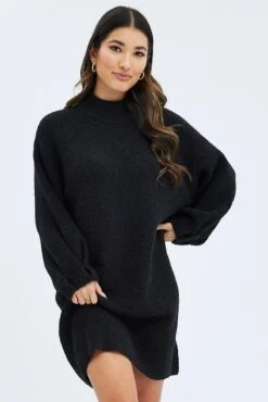 Black Knit Dress Long Sleeve Turtleneck Oversized 10 Black Knit Dress Long Sleeve Turtleneck Oversized -Midi Dresses Style dd0169 40cb black 3