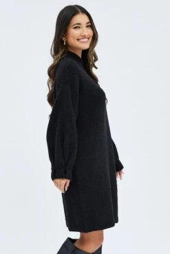 Black Knit Dress Long Sleeve Turtleneck Oversized 11 Black Knit Dress Long Sleeve Turtleneck Oversized -Midi Dresses Style dd0169 40cb black 4