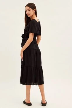 Black Tie Waist Tiered Midi Dress -Midi Dresses Style dd11349 f black 5
