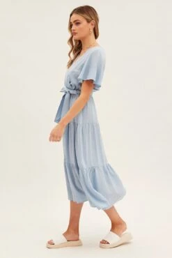 Blue Tie Waist Tiered Midi Dress -Midi Dresses Style dd11349e f blue 4