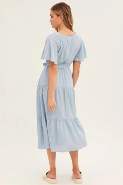 Blue Tie Waist Tiered Midi Dress -Midi Dresses Style dd11349e f blue 5
