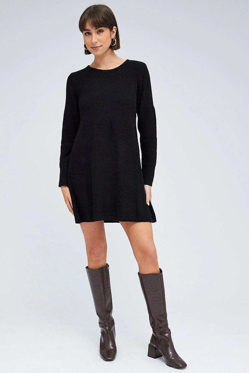 Black Knit Dress Long Sleeve 4 Black Knit Dress Long Sleeve - Image 2
