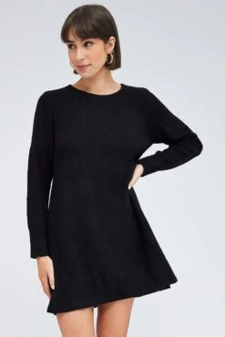 Black Knit Dress Long Sleeve 10 Black Knit Dress Long Sleeve -Midi Dresses Style dd11879 40rb black 3