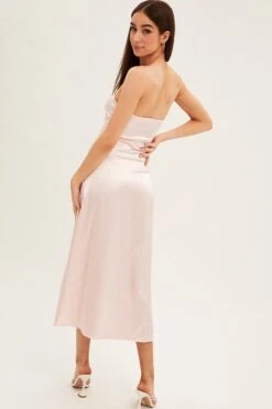Pink Satin Straight Midi Dress -Midi Dresses Style dd12413 f pink 5