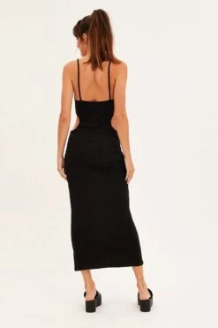 Black Ribbed Midi Dress Cutout -Midi Dresses Style dd12691 f3 black 5