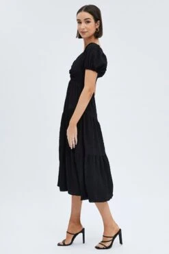 Black Midi Dress Short Sleeve Cut Out -Midi Dresses Style dd1270 81r black 4