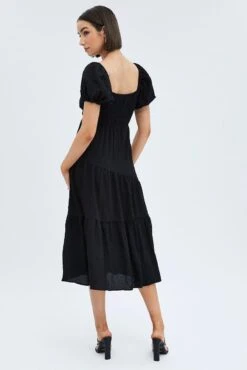 Black Midi Dress Short Sleeve Cut Out -Midi Dresses Style dd1270 81r black 5