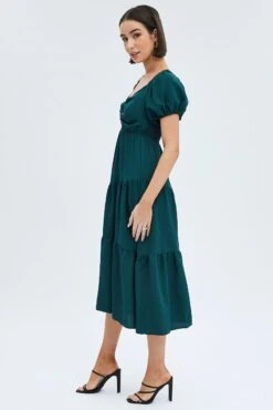 Green Midi Dress Short Sleeve Cut Out -Midi Dresses Style dd1270 81r forest 4