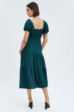 Green Midi Dress Short Sleeve Cut Out -Midi Dresses Style dd1270 81r forest 5