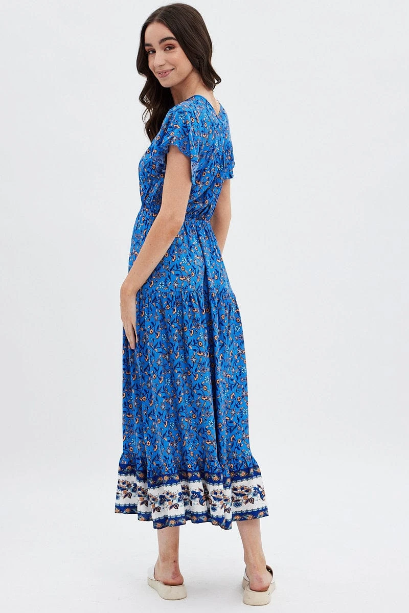 Blue Boho Bell Sleeve Midi Dress 7 Blue Boho Bell Sleeve Midi Dress - Image 5