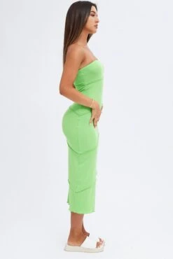 Green Ribbed Bodycon Midi Dress -Midi Dresses Style dd12800 f green 4