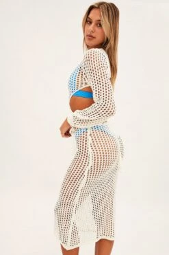 White Crochet Cutout Knit Dress -Midi Dresses Style dd12884 f3 white 4