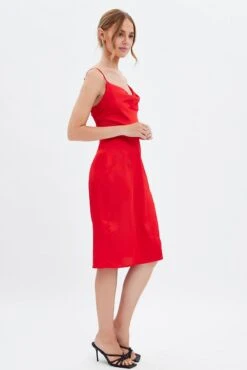 Red Cowl Neck Slip Midi Dress -Midi Dresses Style dd12920 f3 red 4