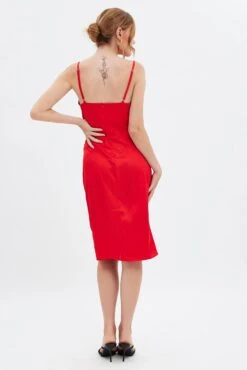 Red Cowl Neck Slip Midi Dress -Midi Dresses Style dd12920 f3 red 5