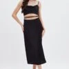 Black Midi Dress Cowl Neck Satin -Midi Dresses Style dd12958 f3 black 1