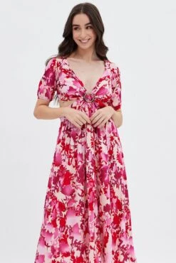 Red Floral Cutout Midi Dress -Midi Dresses Style dd12963a f3 floral 2