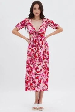 Red Floral Cutout Midi Dress -Midi Dresses Style dd12963a f3 floral 3