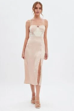 Beige Sweetheart Satin Dress -Midi Dresses Style dd12970 f3 champagne 3