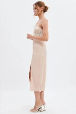 Beige Sweetheart Satin Dress -Midi Dresses Style dd12970 f3 champagne 4