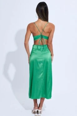 Green Midi Dress Satin Cutout -Midi Dresses Style dd13264 f3 green 5