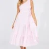 Pink Check Midi Dress One Shoulder 1 Pink Check Midi Dress One Shoulder -Midi Dresses Style dd1385 35rb check 1