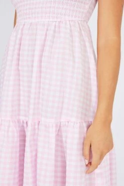 Pink Check Midi Dress One Shoulder -Midi Dresses Style dd1385 35rb check 6
