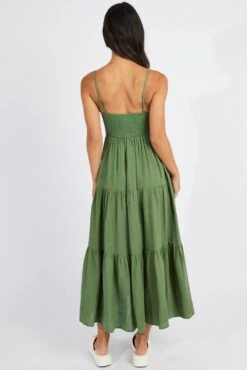 Green Midi Dress Sleeveless V-Neck -Midi Dresses Style dd14466a 47p khaki 5