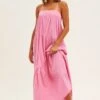 Pink Midi Dress Sleeveless Square Neck Poplin -Midi Dresses Style dd14468 34pb pink 1