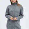 Grey Knit Dress Long Sleeve Turtleneck Cable -Midi Dresses Style dd1457 40rb grey 1